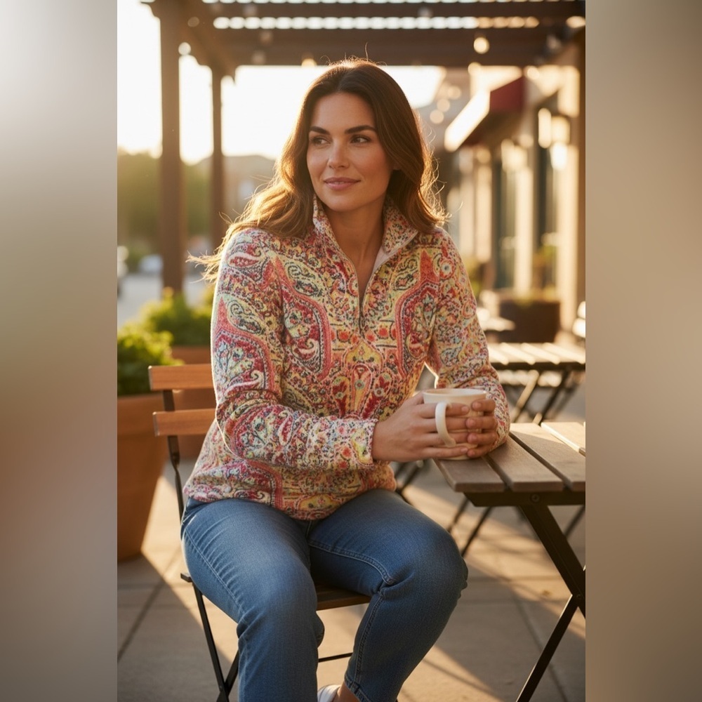 Talbots Women’s Paisley Quarter Zip Pullover Fleece Size Large Petite LP